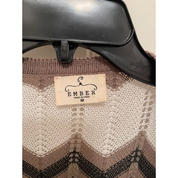 Ember Cardigan Sweater Women's size Medium Chevron Open Knit Brown & White - Picture 10 of 12